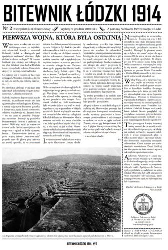 Bitewnik Łódzki 1914, Nr 02 z 12.2010, strona pierwsza gazety. Autor: Wydawca i autorzy publikacji.