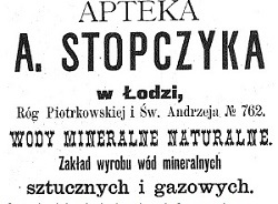 Apteka A. Stopczyka ogłoszenie z 1893 - Łodzianin kalendarz informacyjno-adresowy na rok 1893 - Zbiory WBP w Łodzi.