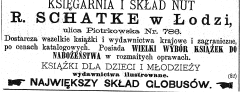 Księgarnia i Skład Nut Roberta Schatke - Kalendarz Łódzki na rok przestępny 1888 - Zbiory WBP w Łodzi.