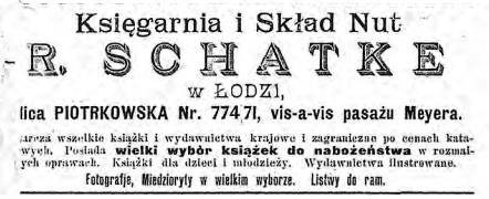 Księgarnia i Skład Nut Roberta Schatke - Łodzianin kalendarz informacyjno-adresowy na rok 1897 - Zbiory WBP w Łodzi.